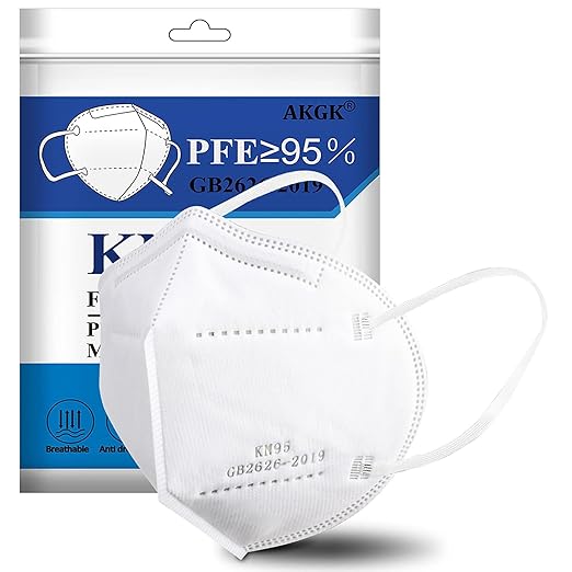 Akgk KN95 Face Mask 50 PCS, Breathable Protection 5-Ply White Masks, Cup Dust Safety
