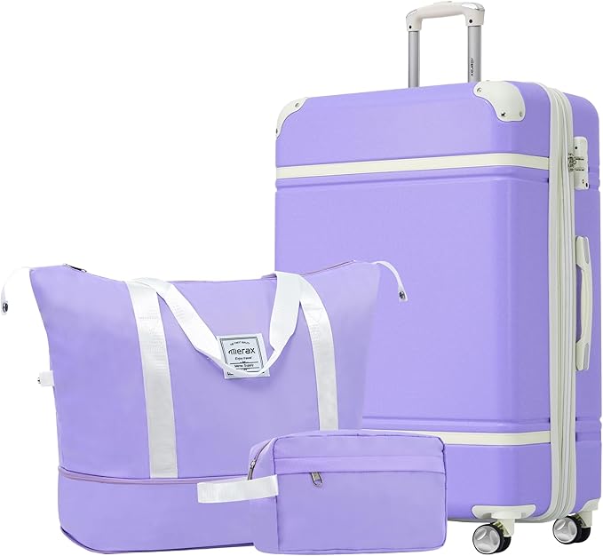 Merax Suitcase Set 24 inches Expandable Luggage with TSA Lock Spinner Wheels Hardshell Lightweight Vintage Luggage with Travel Bag,Purple