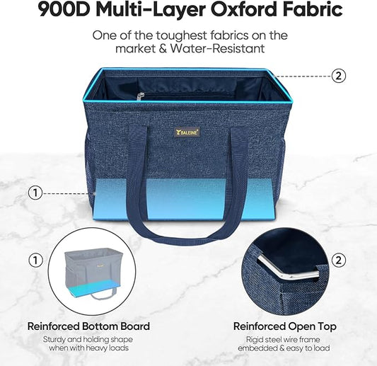 BALEINE Extra Large Utility Tote Bag with Wire Frame for Storage (Blue, 16.5''x14''x10'')