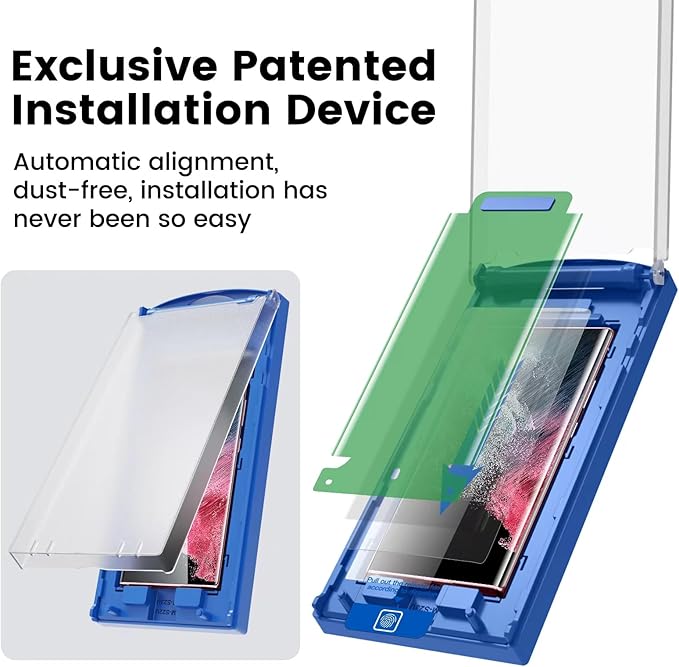 MOHAVE 2 Pack [Auto Alignment/Dust Removal] Screen Protector for SAMSUNG Galaxy S22 Ultra 5G 6.8″, 3D Curved HD Clear Film, 7H Hybrid Material, 100% Ultrasonic Fingerprint ID Compatible, Case Friendly