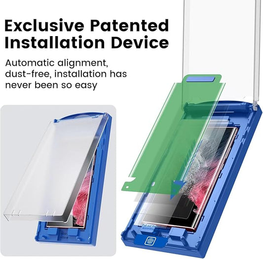 MOHAVE 2 Pack [Auto Alignment/Dust Removal] Screen Protector for SAMSUNG Galaxy S22 Ultra 5G 6.8″, 3D Curved HD Clear Film, 7H Hybrid Material, 100% Ultrasonic Fingerprint ID Compatible, Case Friendly