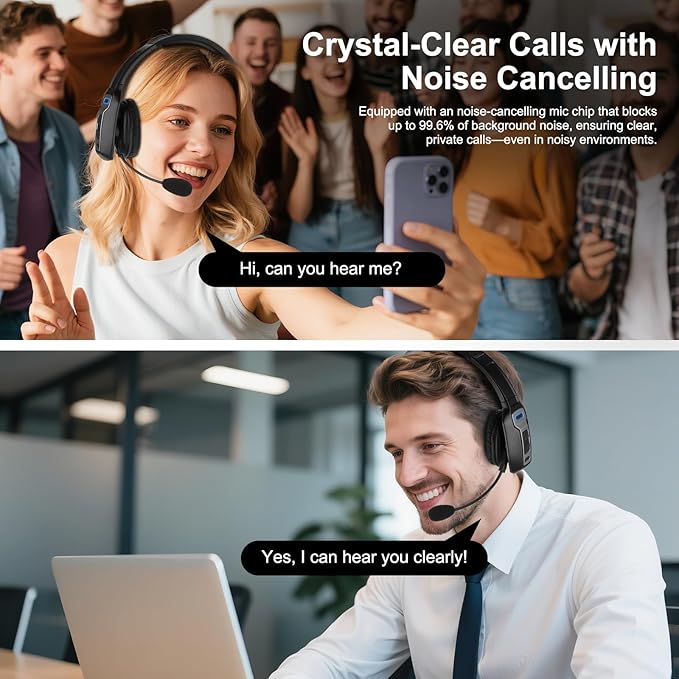 Bluetooth Headset for Truck Drivers, Single Ear Wireless Headphones with Mic Noise Cancelling, Mute Button, Hands-Free, 60H Playtime for Call Center, Office, Cell Phone