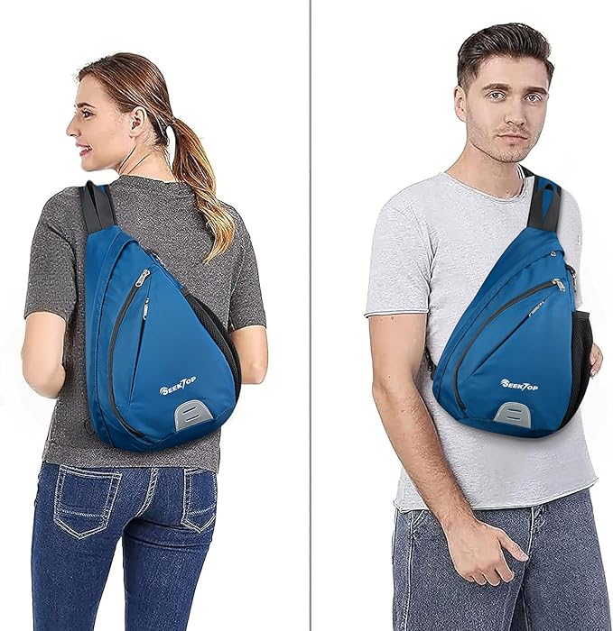 Seektop Crossbody Bag Anti-Theft RFID Blocking Waterproof 400D Nylon Lightweight Small Sling Backpack Shoulder Bags Chest Pack Cross Body Bag for Travel Hiking Outdoor Men Women Blue
