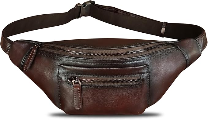 Genuine Leather Fanny Pack for Men and Women Vintage Handmade Leather Waist Bag Sling Bag Sling Backpack Purse Hip Crossbody Bag (Coffee)