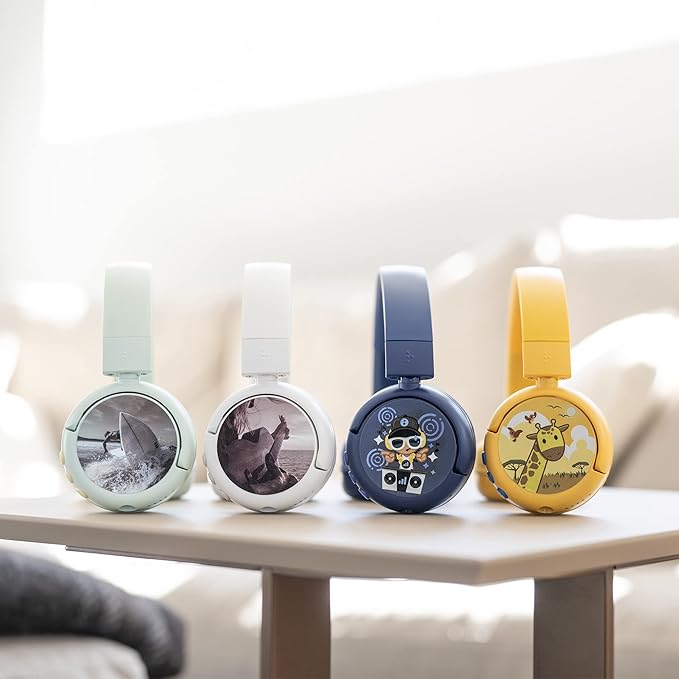 BuddyPhones POP Fun | Foldable Bluetooth Kids Headphones + Microphone, Works Wired or Wireless - SafeAudio Volume Limiting for iPhone/iPad/Tablet/PC and More (Blue)