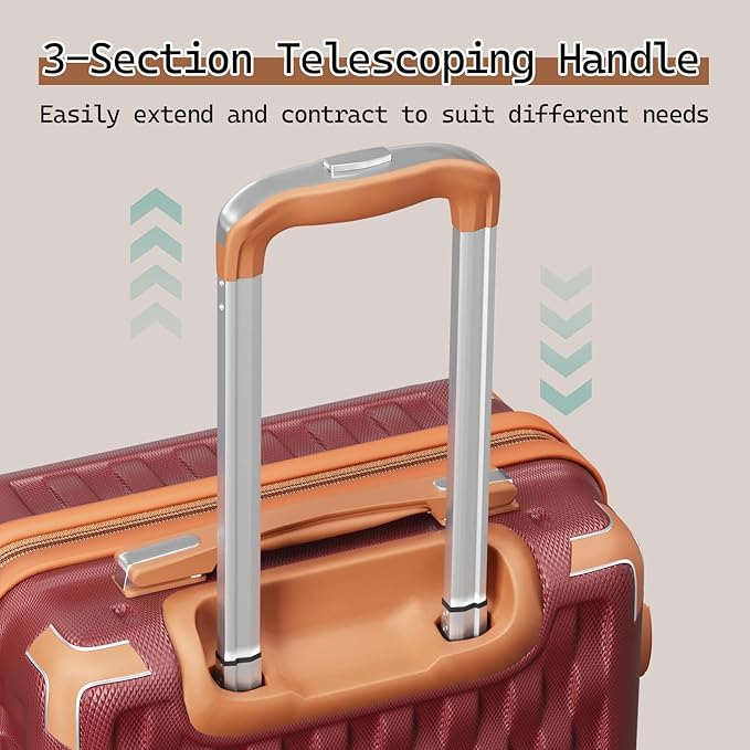 Melalenia Luggage Sets 3 Piece, Hard Shell Carry on Suitcase with Spinner Wheels and TSA Lock, Travel Lightweight Luggage Set for Women, Red Brown