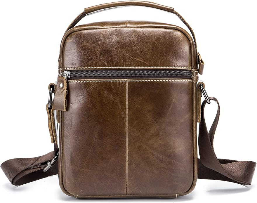 LUKZIJAES Small Genuine Leather Shoulder Bag Men Messenger Handbag Lightweight Sling Crossbody Bag