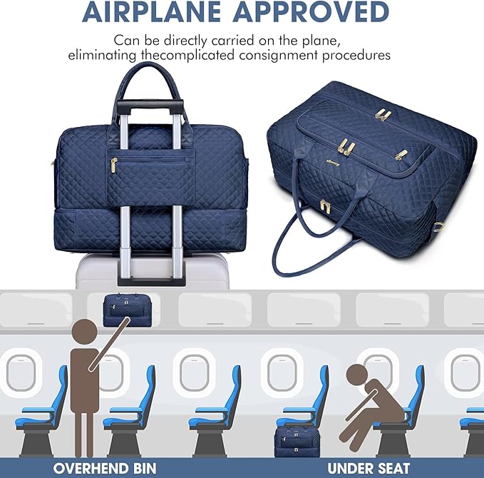 Travel Duffle Bag Weekender for Women - 38L Carry-On Overnight Bag Personal Item Bag with Shoe Compartment & Wet Pocket Weekend Tote Bags with Toiletry Bag Hospital Bags for Labor and Delivery Navy