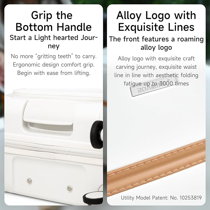 ROAMING Expandable 20 Inch Carry On Luggage with Mute Brake Wheels Airline Approved Hard Shell Suitcases with Front Pocket Top Opening Luggage with TSA Lock for Short Business Travel, Beech white