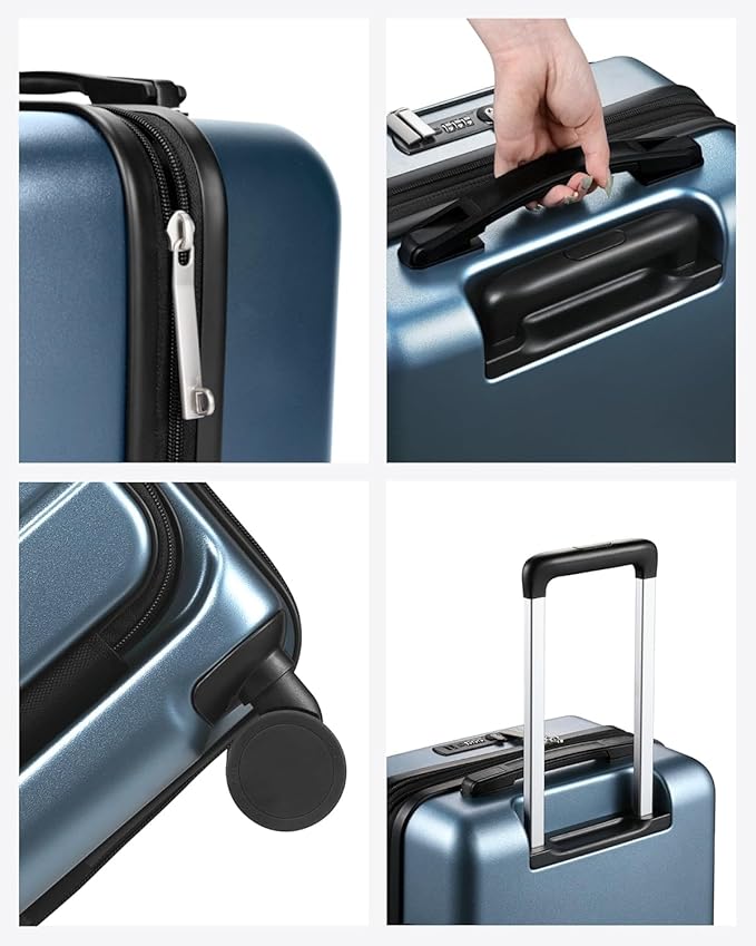 LUGGEX Carry On Luggage 22x14x9 Airline Approved, Polycarbonate Hard Suitcase with Front Pocket (Blue, 20 Inch, 35L)