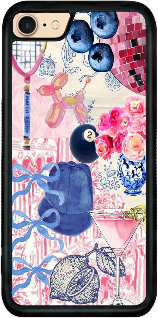 Aesthetic Collage Shockproof Protective Trendy Preppy Phone Case for iPhone 7/8/SE Cute Flower Bow Cover