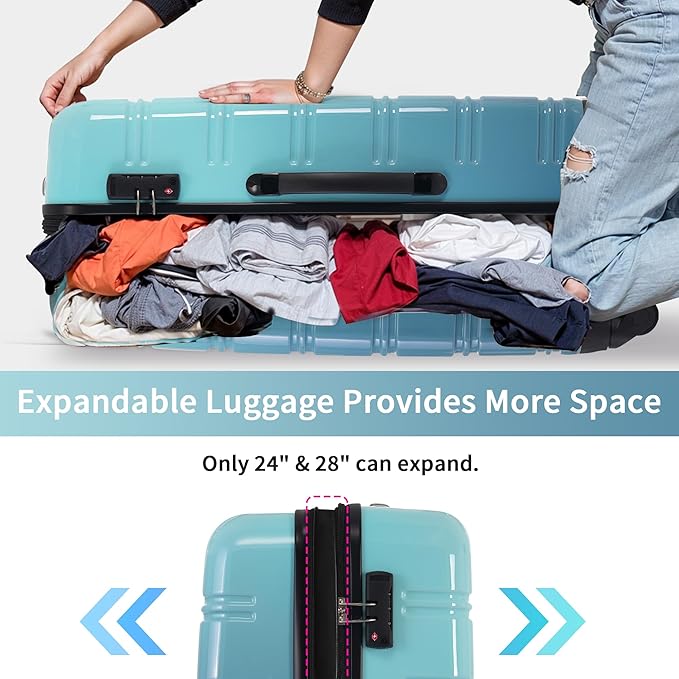 Merax Luggage Sets 3 Piece, Hardside Expandable Suitcase Set with Spinner Wheels, Lightweight Gradient Color Luggage 20+24+28 IN,Gradient Blue