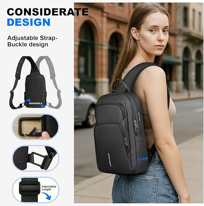 hk Sling Bag for Men with water bottles – Lightweight Waterproof Crossbody Bag with Tablet Pocket, Small Anti Theft Shoulder Bag with USB Charging Port for Daily Commute and Travel