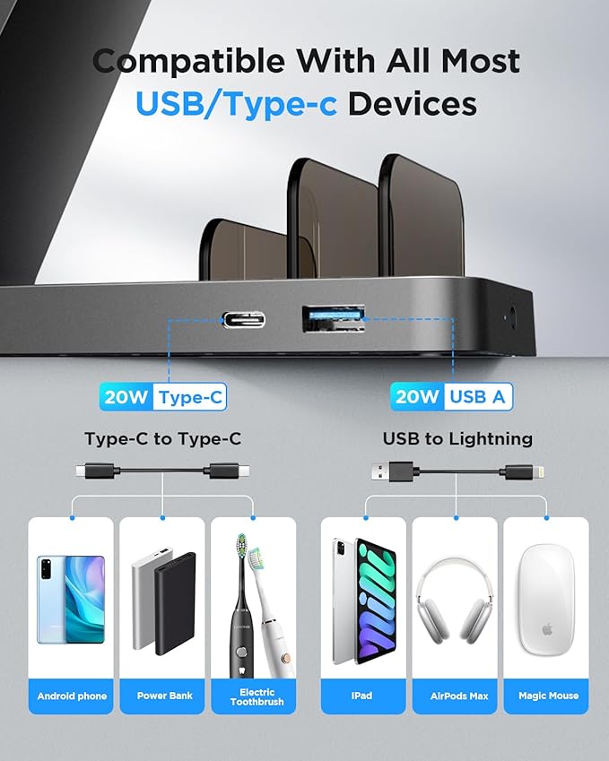 Charging Station for iPhone,5 in 1 Wireless Charger Stand Dock for Apple: Mag-Safe Charging Station for Multiple Devices Apple iPhone 16 15 14 13 12 Pro Max Plus iWatch Airpods