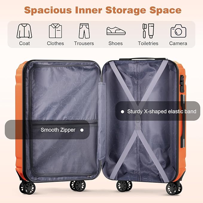 AnyZip Expandable Carry On Luggage, 20 Inch Hard Shell Travel Suitcase,Rolling Lightweight Suitcases with Wheels TSA Lock (Orange)