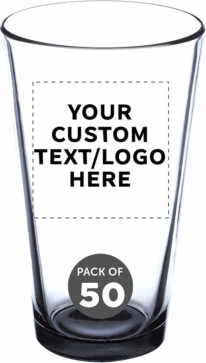 Custom Libbey Pint Glass 16 oz. Set of 50, Personalized Bulk Pack - Beer Glasses, Heavy Duty Drinkware - Black