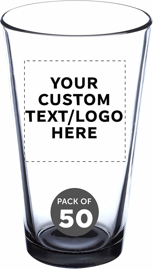 Custom Libbey Pint Glass 16 oz. Set of 50, Personalized Bulk Pack - Beer Glasses, Heavy Duty Drinkware - Black