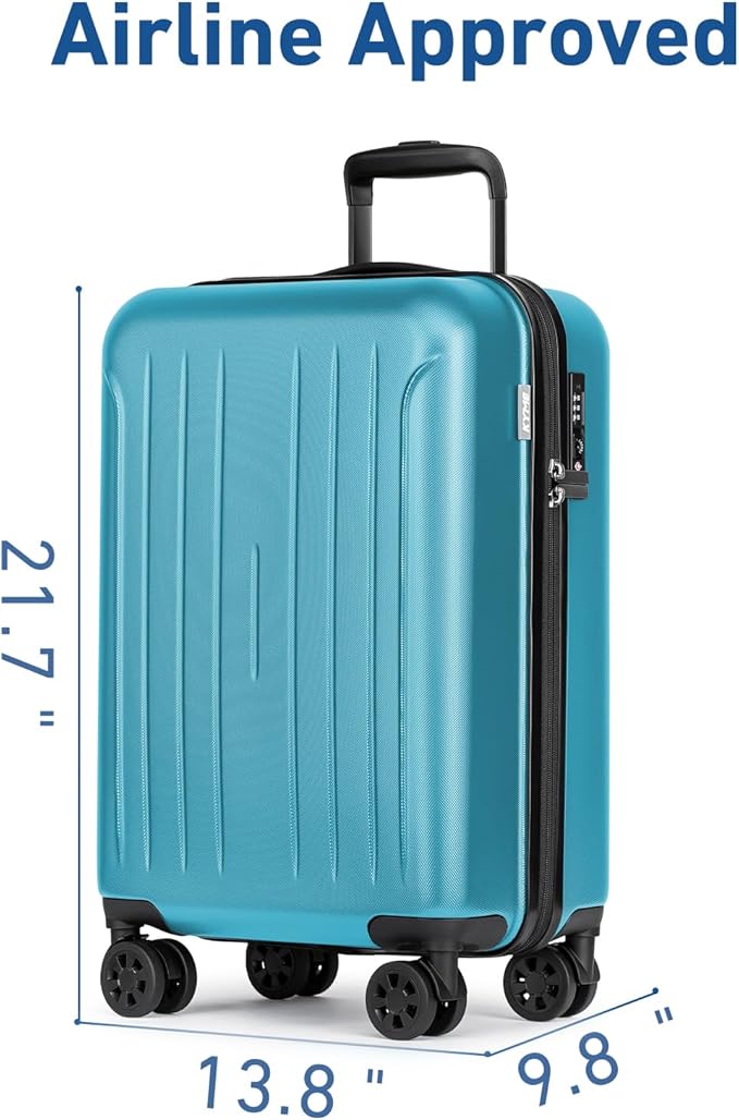 KYME Suitcase Hardshell With Double Spinner Wheels, PC+ABS TSA Lock Travel Luggage (Ocean Blue, 20" Carry On)