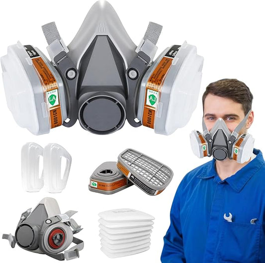 Reusable Respirator Face Cover with Filters - Half Facepiece Set with Active Cotton for Epoxy Resin, Welding, Woodworking, Painting, Staining, Sanding