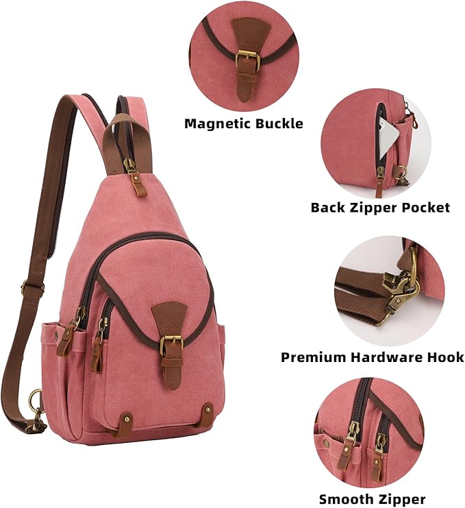 KouLi Buir Canvas Sling bag,Small Crossbody Backpack,Convertible Chest Bag Casual Daypack For Outdoor Cycling Hiking Travel