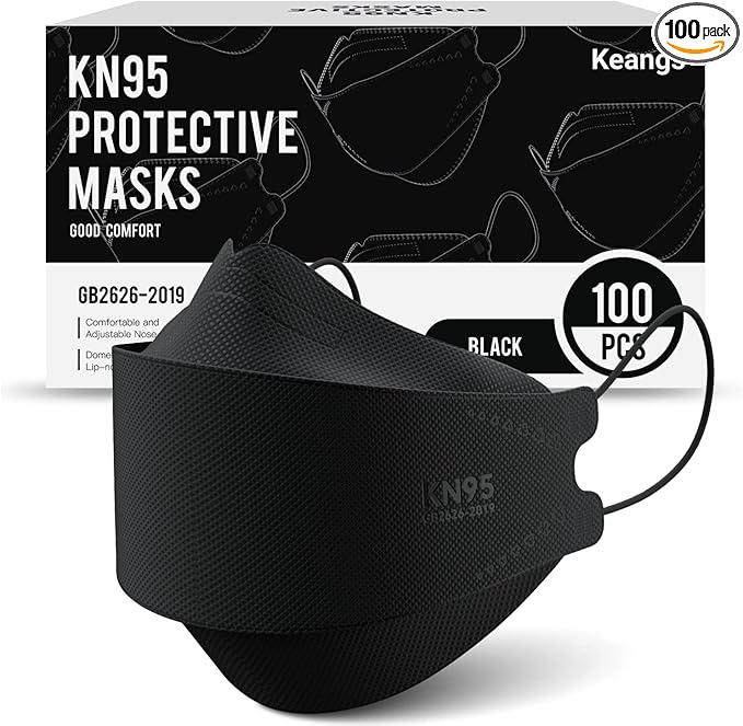 Keangs KN95 Face Masks 100 Pack, Breathable Protective Disposable Mask For for Adults And Teens, Black