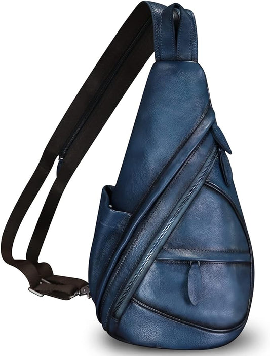 Genuine Leather Sling Bag for Men and Women Leather Sling Backpack Purses Chest Bag Crossbody Shoulder Fanny Bag
