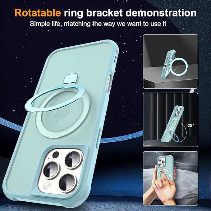 Compatible with iPhone 16 Pro Max Case with Invisible Magnetic O-Ring Stand Military-Grade Translucent Case for iPhone 16 ProMax 6.9" [Compatible with Mag-Safe][Great Grip Feeling], Blue