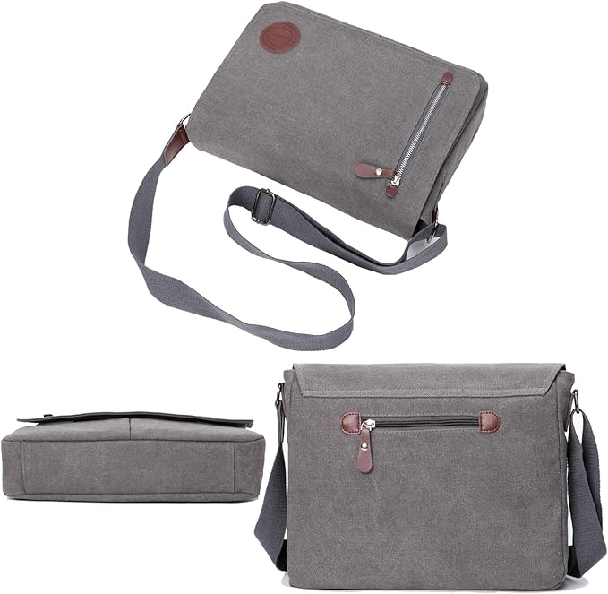 Vintage Canvas Satchel Messenger Bag for Men Women,Travel Shoulder bag 13.5" Laptop Bags Bookbag (Grey)