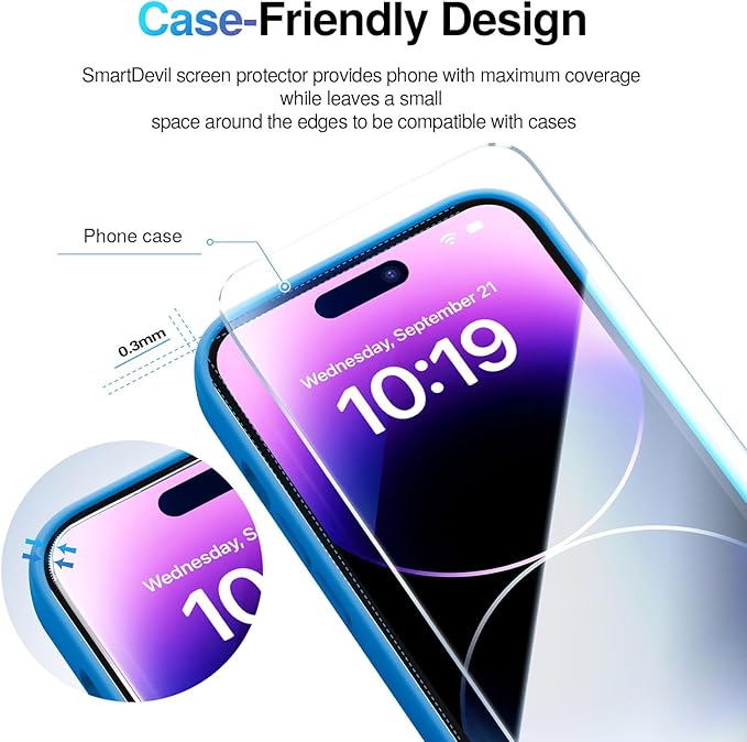SMARTDEVIL 2 Pack Screen Protector for iPhone 14 Pro Max (6.9 Inch) Tempered Glass, HD Clear Film, Easy Installation, Dust-Free & Bubble-Free
