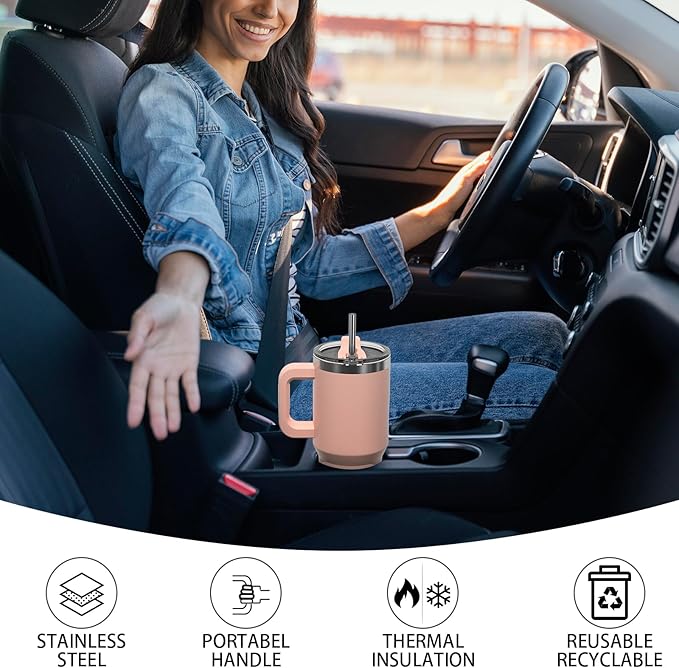 20 oz Tumbler with Handle,Tumbler with Lid and Straw,Double Wall Insulated Cup Stainless Steel Travel Mug(Cold for 34 Hours),Water Bottle for Iced Tea,Coffee,Cold Beverages(Pink)