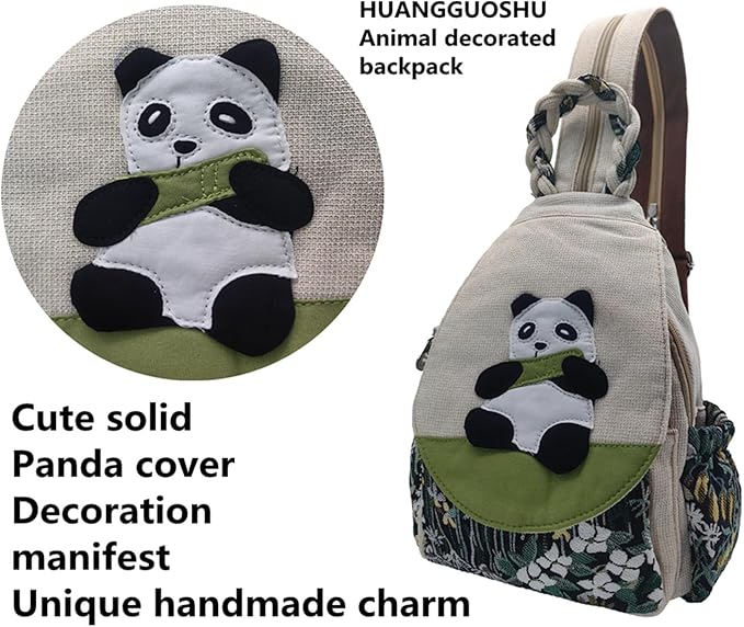 HUANGGUOSHU Women Cotton Woven Bohemian Hemp Boho Canvas Embroidery Multi Pocket Retro Cute Backpack Wallet Backpack（Lotus）