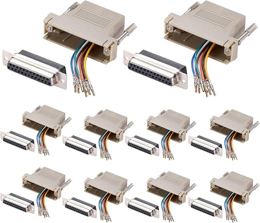 10PCS DB25 Female Ethernet Adapter, 25 Pin Serial Port Female to RJ45 Ethernet LAN Extend Modular Converter, F/F