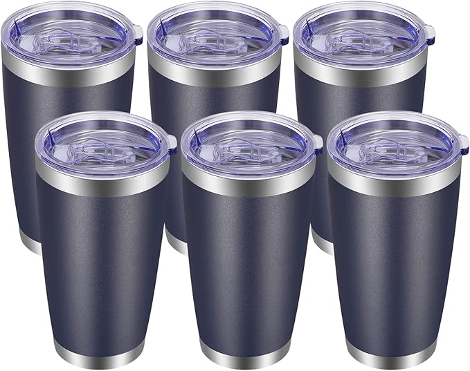 VEGOND 20oz Tumbler with Lid and Straw Stainless Steel Tumbler Cup Bulk Vacuum Insulated Double Wall Travel Coffee Mug Powder Coated Coffee Cup(Navy Blue 6 Pack