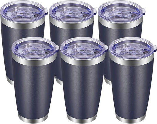 VEGOND 20oz Tumbler with Lid and Straw Stainless Steel Tumbler Cup Bulk Vacuum Insulated Double Wall Travel Coffee Mug Powder Coated Coffee Cup(Navy Blue 6 Pack