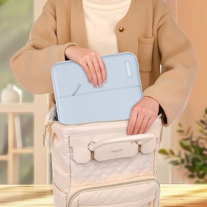 MOSISO Laptop Case 15 inch, 15 inch Laptop Sleeve Compatible with MacBook Air 15 M4 A3241 M3 A3114 M2 A2941 2025 2024 2023,Dell XPS 15,Polyester Vertical Computer Sleeve Bag with Pocket, Baby Blue