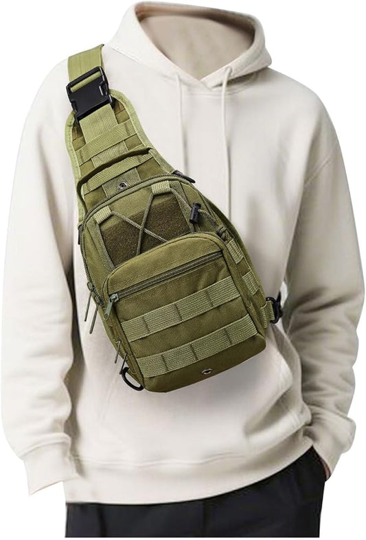 SEAFEW Tactical Backpack for Men, Waterproof Military Sport Bag Pack Crossbody Sling Backpack Tactical Bag for Every Day Carry, Green