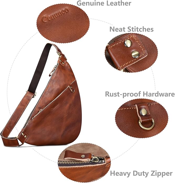 Genuine Leather Sling Bag for Men and Women Lightweight Crossbody Shoulder Bag Chest Purse Sling Backpack