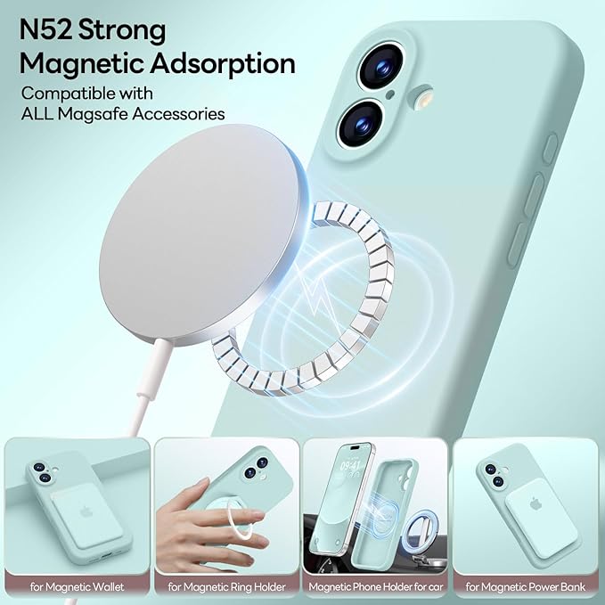 LOVE 3000 Designed for iPhone 17 Case, Premium Silicone [Compatible with Magsafe][Soft Anti-Scratch Microfiber Lining] Shockproof Protective Phone Case for Men Women 6.3", Mint