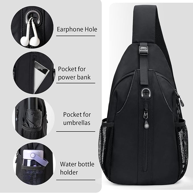 LEDAOU Crossbody Sling Bag for Men Anti-Theft Sling Backpack Cross Body Shoulder Chest Bag Fanny Pack Travel Hiking (Black)