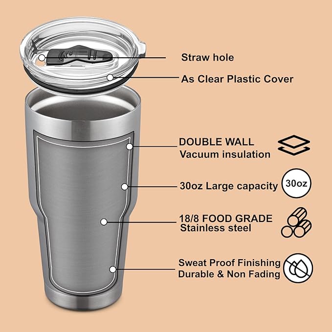 COMOOO 30 oz Stainless Steel Tumbler Bulk with Lid and Straw Insulated Tumbler Coffee Cup Durable Double Wall Vacuum Travel Coffee Mug Thermal for Hot and Cold Drinks (Silver, 8 Pack)