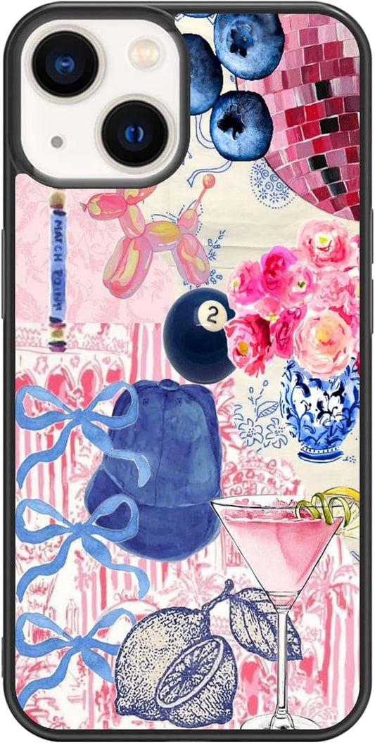 Aesthetic Collage Shockproof Protective Trendy Preppy Phone Case for iPhone 15 Cute Flower Bow Cover