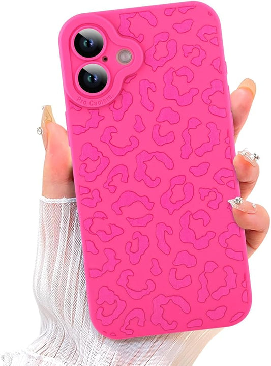 ZIYE for iPhone 16 Case Hot Pink Leopard Pattern Phone Case with Camera Protection,Soft TPU Silicone Rubber Protective Cover Cheetah Design Cases Compatible with iPhone 16 6.1 Inch