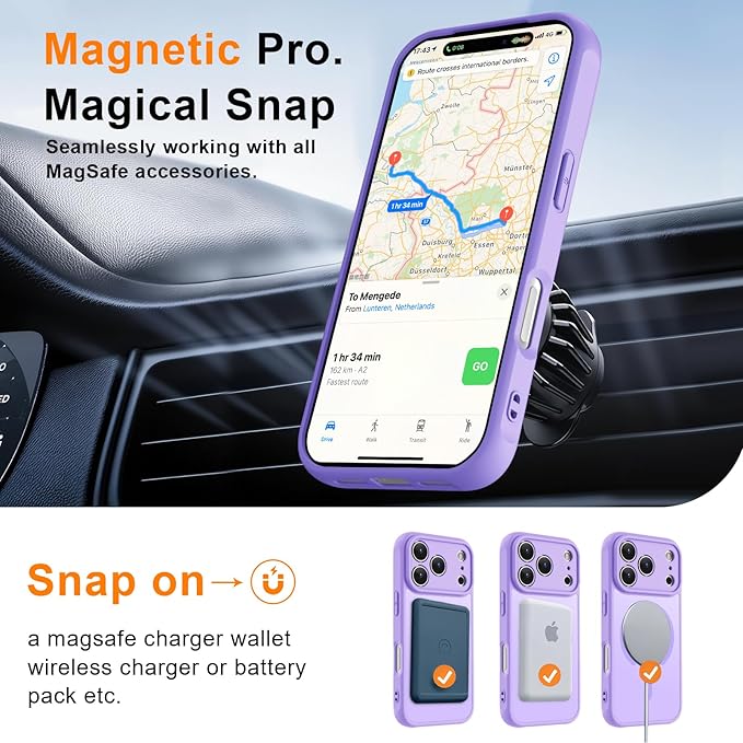 MOCCA Strong Magnetic Compatible with iPhone 17 Pro Case [Compatible with Magsafe] [Full Camera Protection] Slim Translucent Matte Shockproof Phone Case Cover 6.3",Light Purple