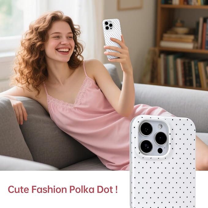 2 Pack for iPhone 17 Pro Case with Cute Fashion Polka Dot Phone Case Soft TPU Slim Shockproof Phone Cover for Women Girls (White+Black)