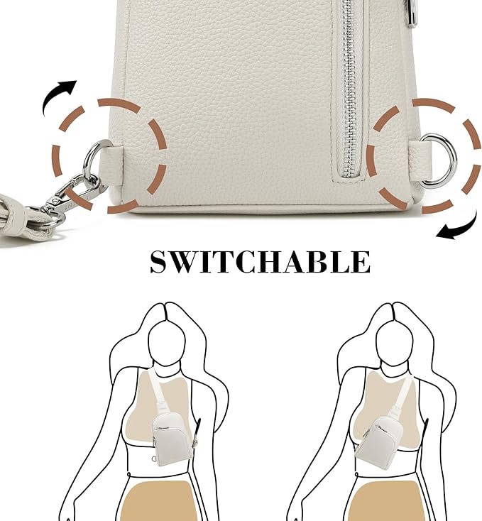 INICAT RFID Blocking Sling Bag Leather Crossbody Bags for Women Fanny Pack Cross Body for Woman Chest Bag for Travel 1.9L