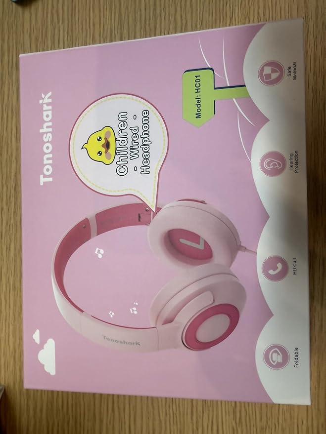 Kids Wired Headphones with Microphone, Volume Limited to 85/94dB Pink Earphone for Girls, Foldable 3.5mm Jack Headset for School & Travel, Includes Portable Case