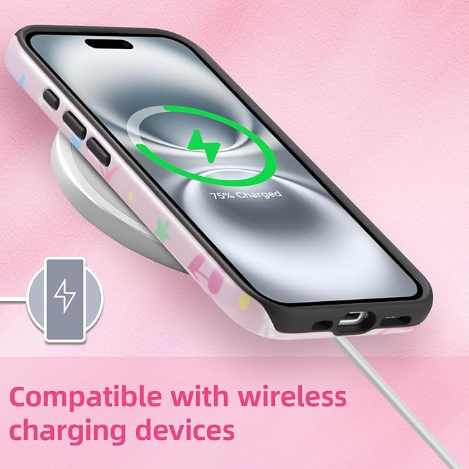 QLTYPRI Case for iPhone 16 Plus, Aesthetic Colorful Bow Cherry Stars Phone Case for Girls Women, Protective Hybrid 2-Layer Hard Shell Silicone Cover Durable Shockproof Phone Cover - Pink