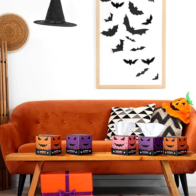 12 Pack Halloween Facial Tissues Cube Face Boxes 600 Sheets 3 Ply Small Ghost Square Tissues Bulk for Halloween Party Car Bedroom Supplies