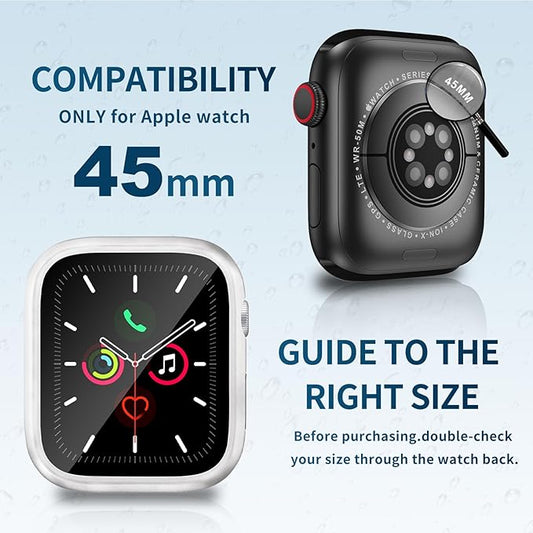 Waterproof Case for Apple Watch Series 9 Series 7 8 45mm, Built-in Screen Protector with Tempered Glass [Touch Sensitive] Cover for iWatch S9/S8/S7 Accessories 45mm, Silver