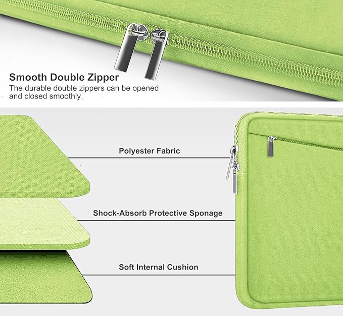Laptop Case 15.6 inch, Slim Computer Carrying Bag Protective Cover Briefcase with Front Pocket, Durable Laptop Cover for 15-16 Inch HP, Dell, Lenovo, Asus, Notebook, Light Green